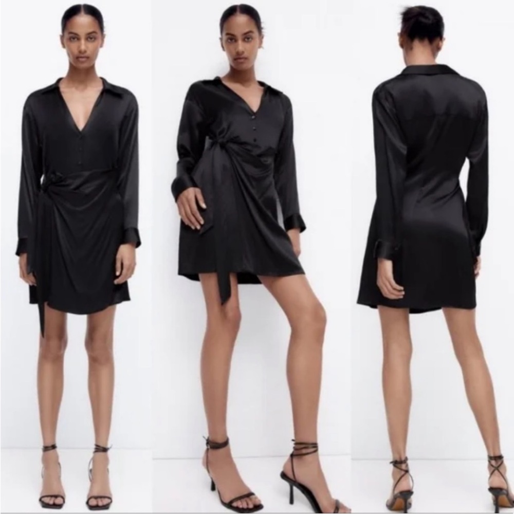 NEW WITH TAGS! Black silky wrap dress by Zara. Size S